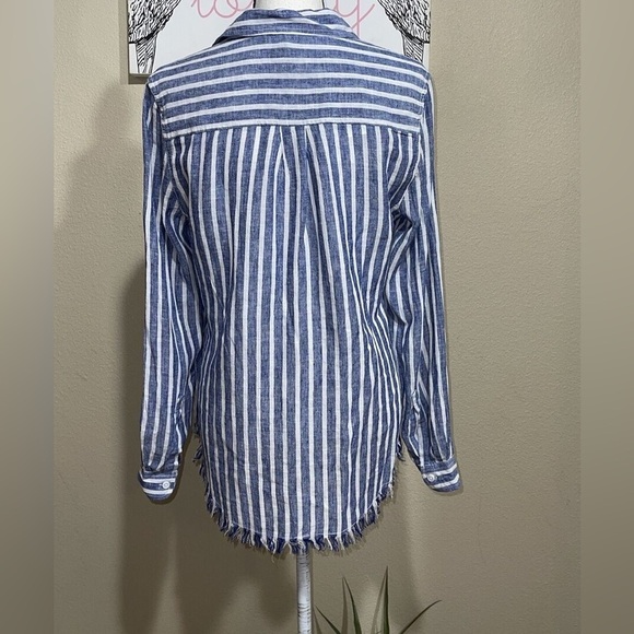 Anthro’s BeachLunchLounge,Striped-linen Frayed-Hem,Button-down Shirt,EUC,size XL - Picture 5 of 14